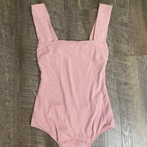 Baby pink square neck bodysuit with open back